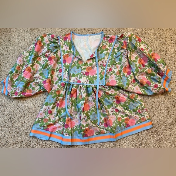 Floral Women's Top with Green and Orange Accents - Picture 2 of 5